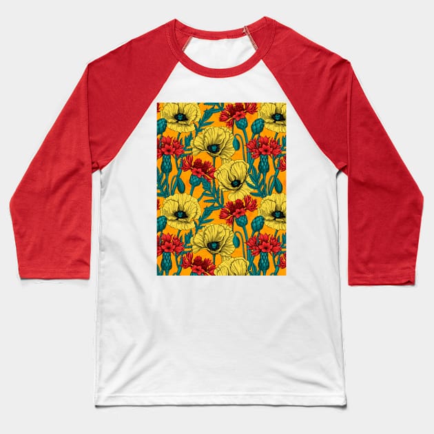 Yellow poppies and red cornflowers Baseball T-Shirt by katerinamk